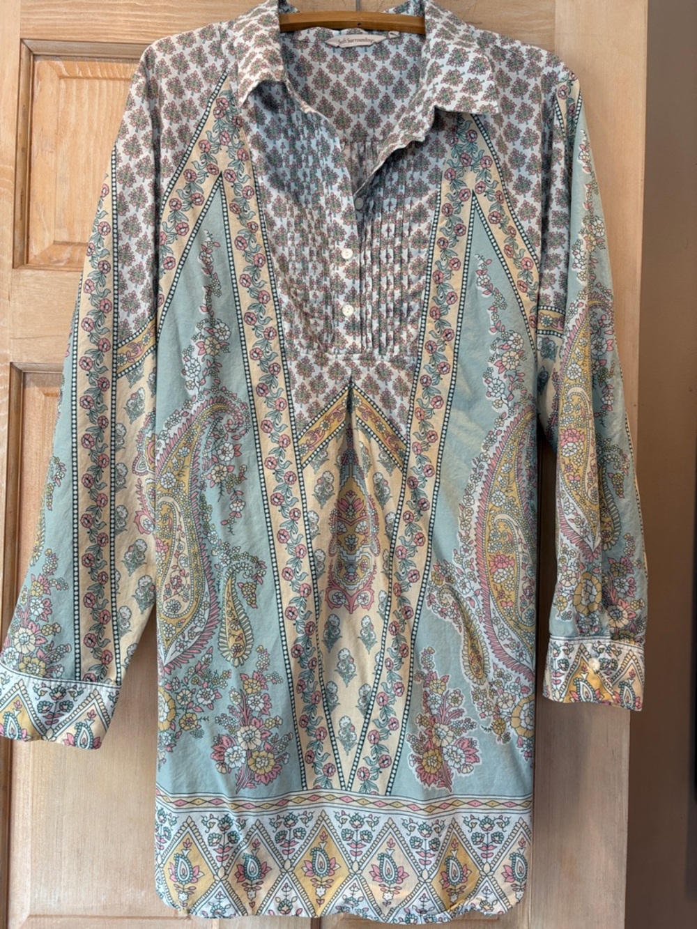 Soft Surroundings Tabitha Light Green Paisley-Print Shirt 3X